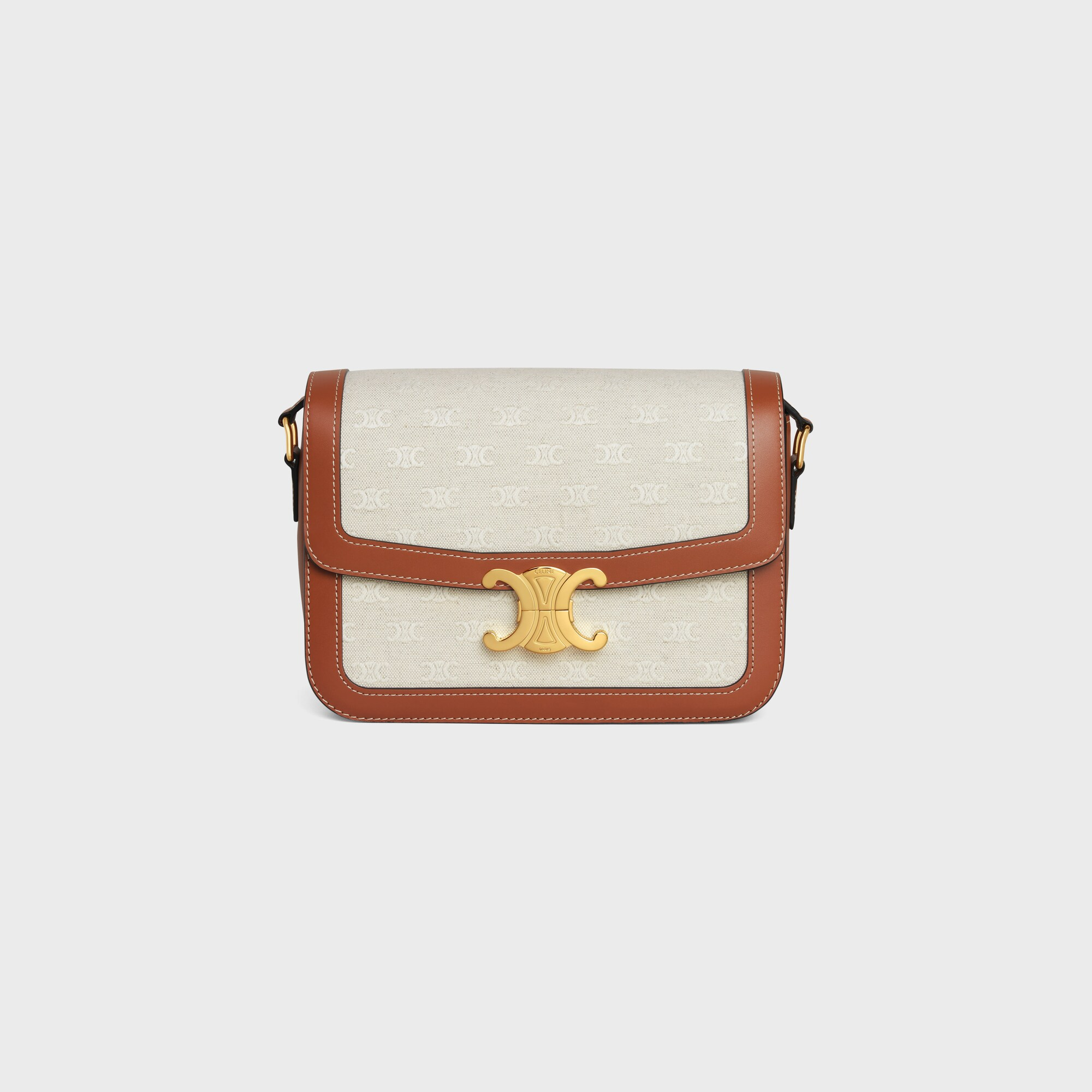 Classique Triomphe Bag in TEXTILE WITH TRIOMPHE ALL-OVER AND CALFSKIN NATURAL / TAN