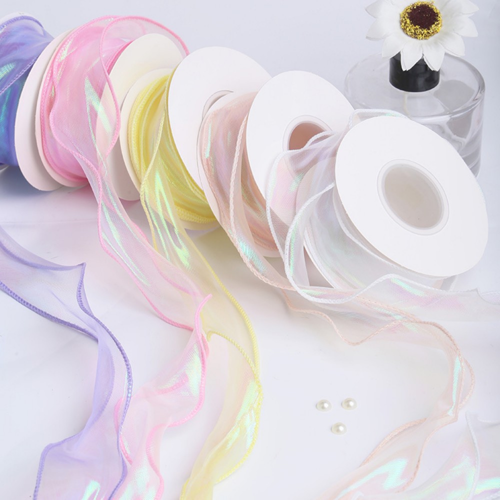 4Cm Colorful Fish Tail Organza Ribbon Roll, Holographic Iridescent Yarn Tape, Handmade Diy Colored Ribbon, Fresh Flower And Gift Box Wrapping Ribbon, Factory Bulk Wholesale