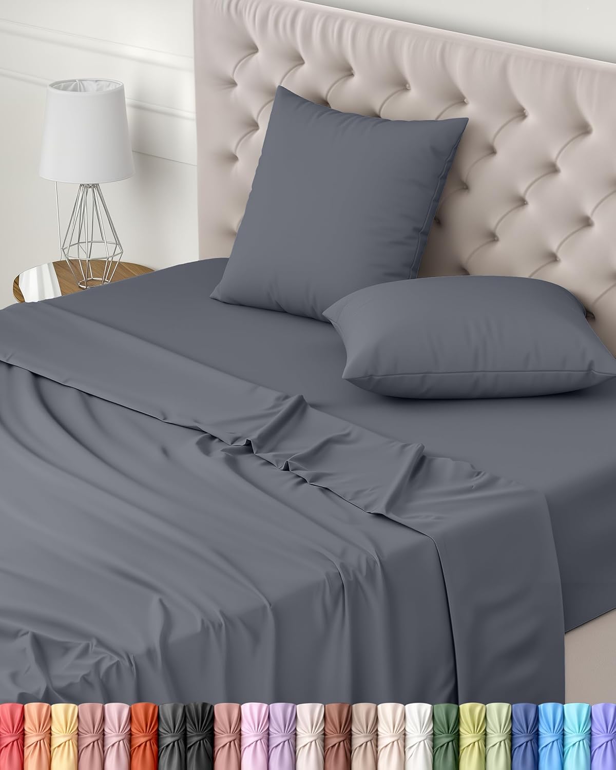 Utopia Bedding Juego de Sabanas 4 Piezas 150x200 - Poliéster Microfibra Cepillada - Oeko-Tex Certificado - Sábana Bajera, Sábana Plana y 2 Fundas de Almohada 50x75 (Cama 150, Gris)