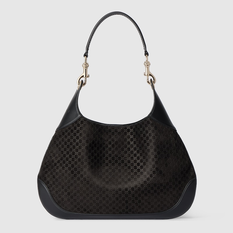 Gucci B medium shoulder bag Black micro GG embossed suede