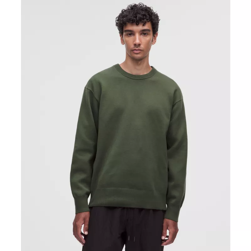 Cotton-Blend Knit Long-Sleeve Crewneck Sweater