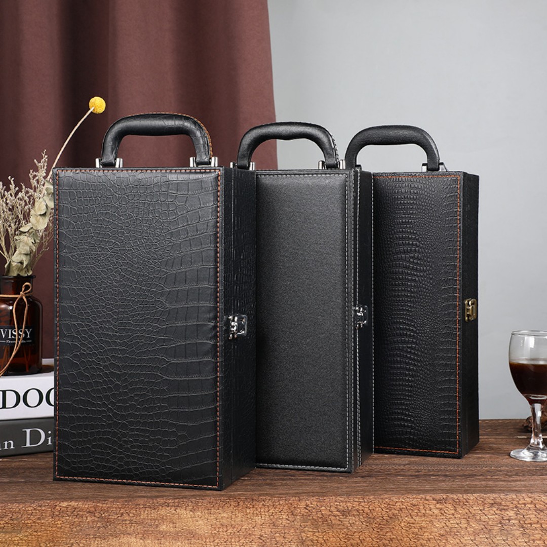 Wine Box, 2 Bottle Leatherette Top Handle with 4 Wine Accessory Travel Wine Gift Box, Handmade Premium Wine Carrier Case custom logo