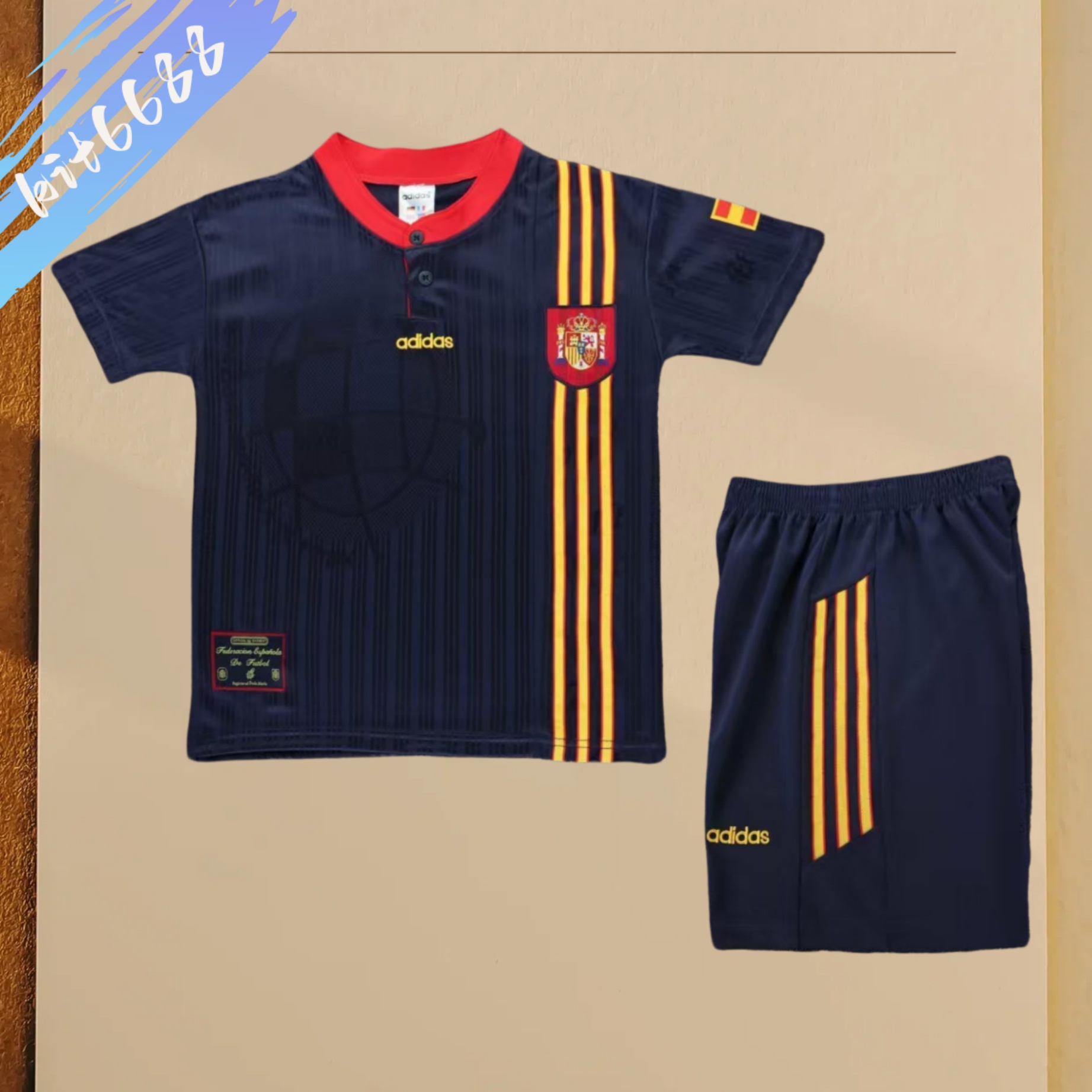 1996 Spain Away Retro Football Shirt  Kids Kit