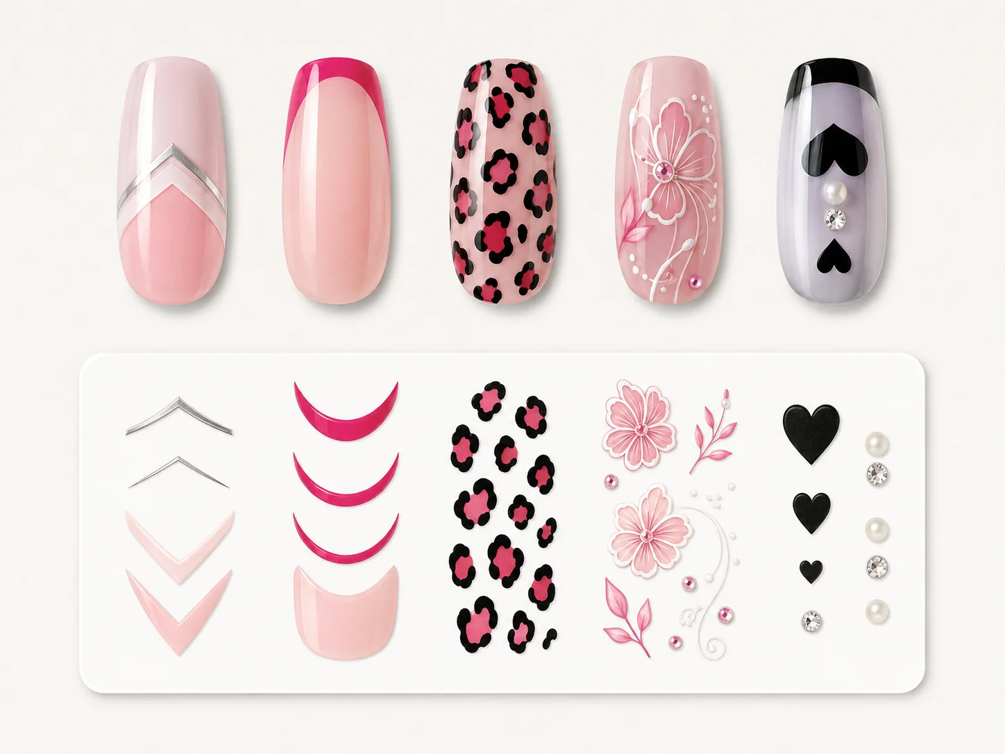 Custom nail patterns artwork and 3D decorations