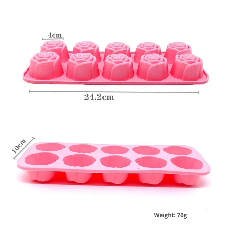 Rose Shaped Silicone Popsicle Mold, 10 Cavity