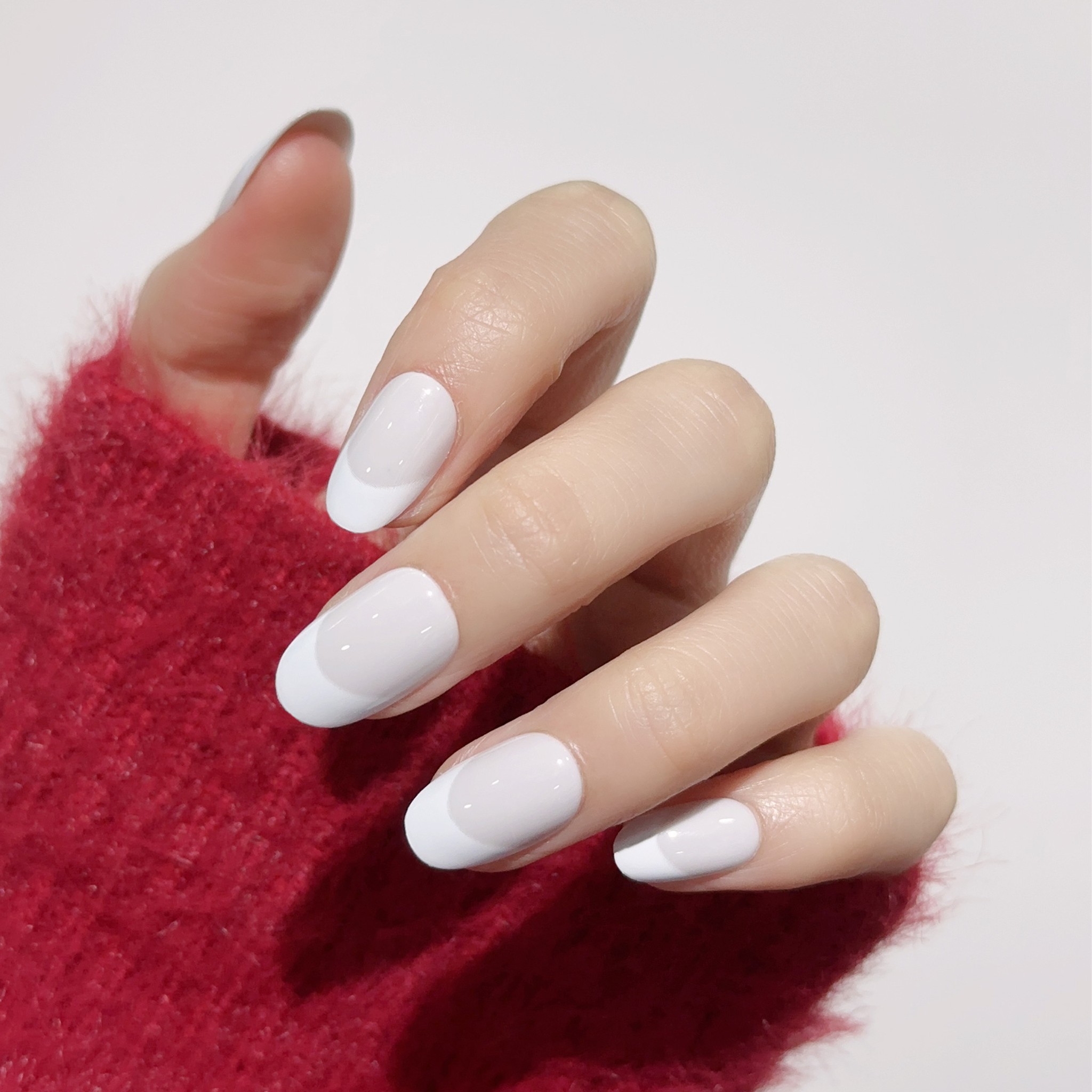 Milky White French Press On Nails Wear Effect