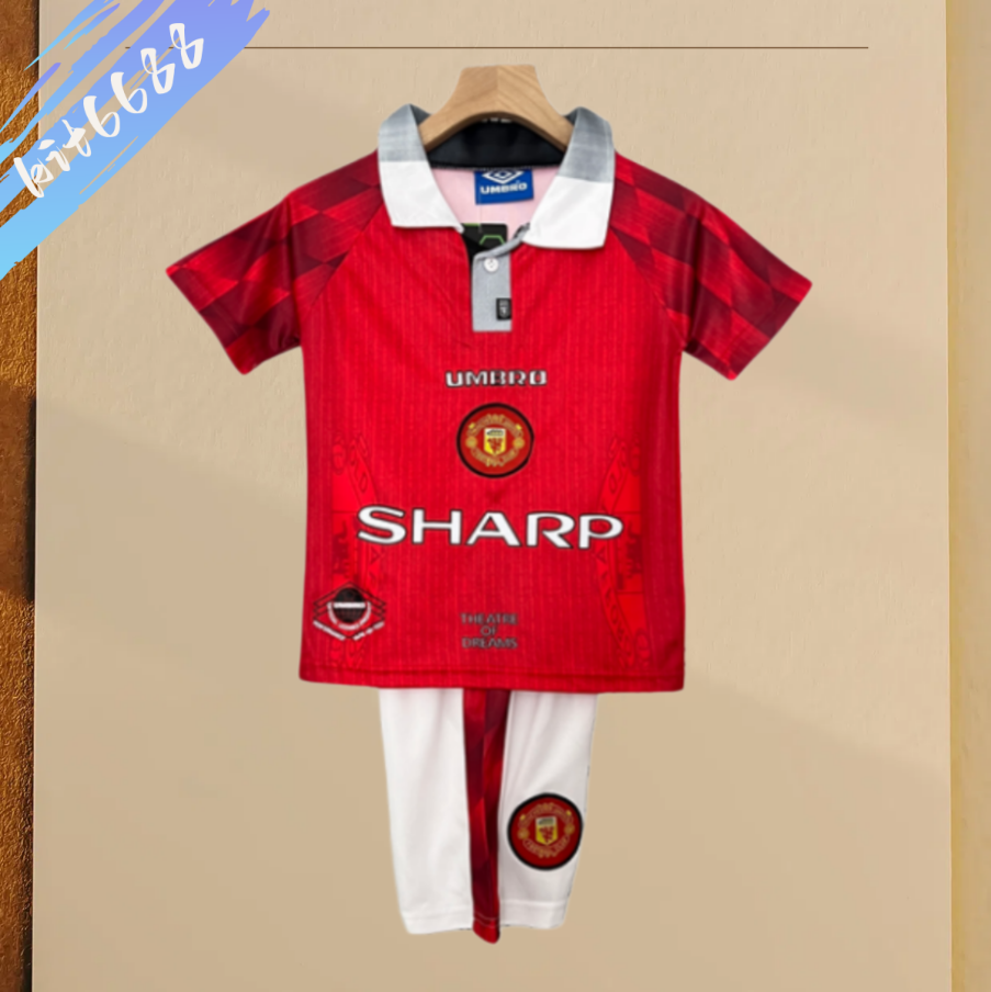 96/97 Manchester United home ground Retro Football Soccer Kids Kit