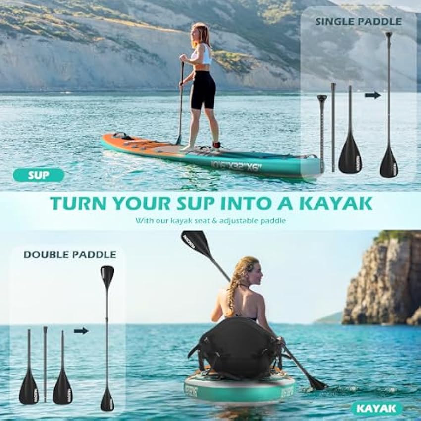 NACATIN Inflatable Stand Up Paddle Board with Kayak Seat.10'6Upgrade Version Blow Up Paddle Boards for Adults with Premium SUP Accessories&Backpack.Adjustable Paddle.Camera Mount.Fins.Hand Pump