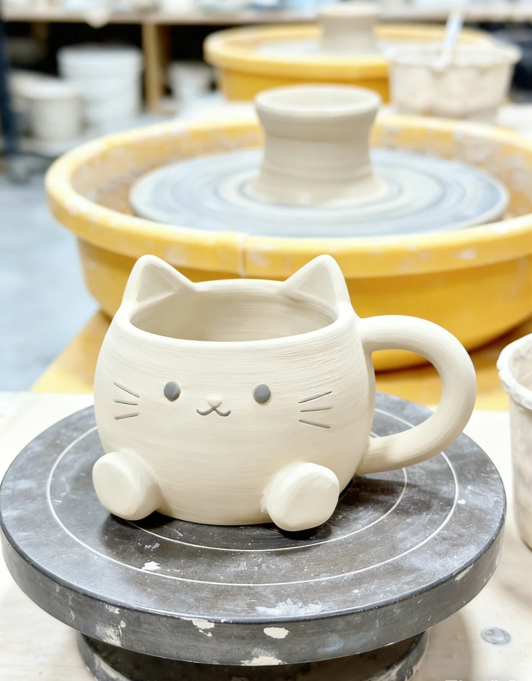 Hand-Painted Pink Cat & Fish Ceramic Mug, Cute 3D Embossed Coffee Cup