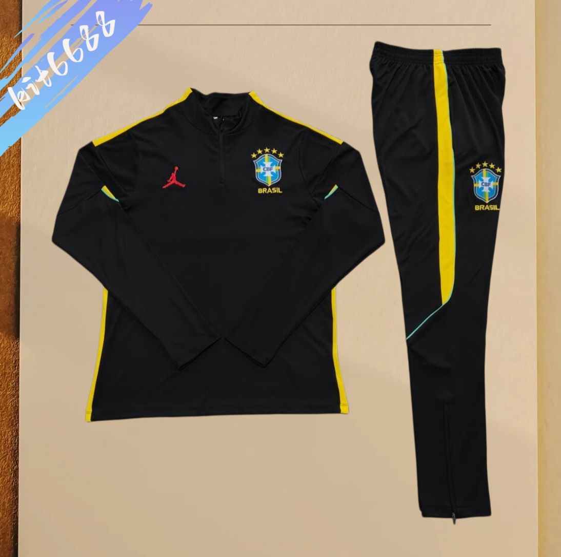25/26 Brazil black Half Zip Training Kit (Adult Kids Kit)