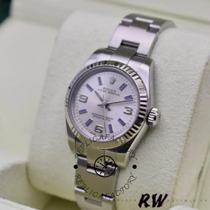 Rolex Oyster Perpetual 176234 Silver Dial Blue Baton 26MM Lady Replica Watch