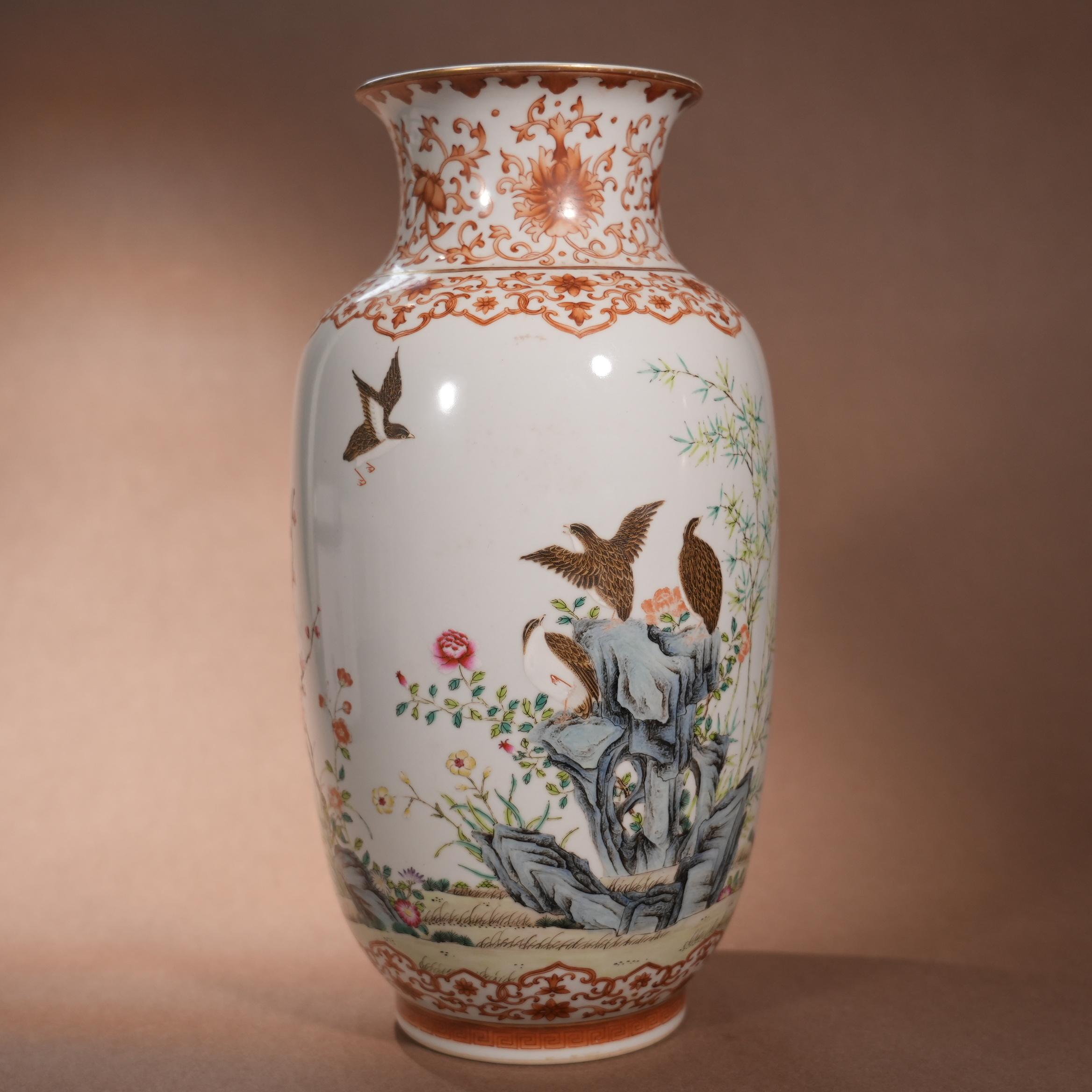 Ancient Chinese Famille Rose Lantern Vase with Bird and Flower Motifs