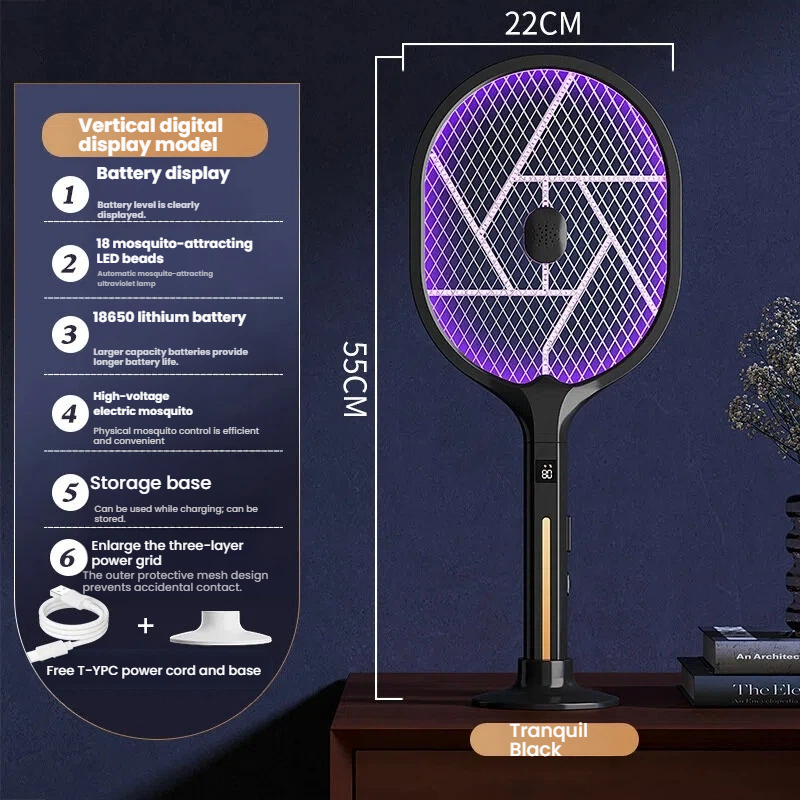New Folding Electric Mosquito Swatter, Rechargeable Lithium Battery High-Power Electric Shock Mosquito Killer Lamp