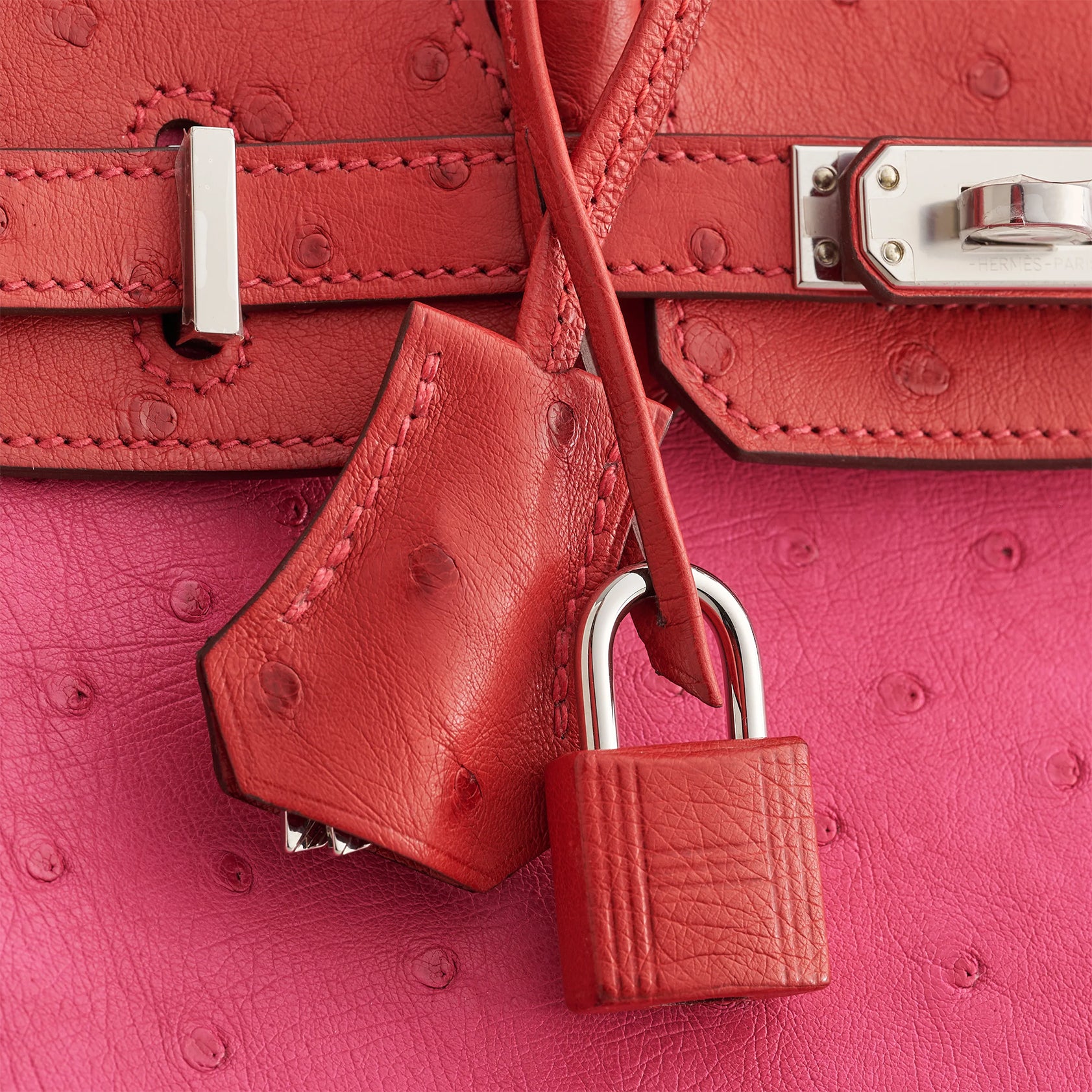 Hermès Birkin 25 Ostrich Rose Tyrein/Rouge Vif Palladium Hardware