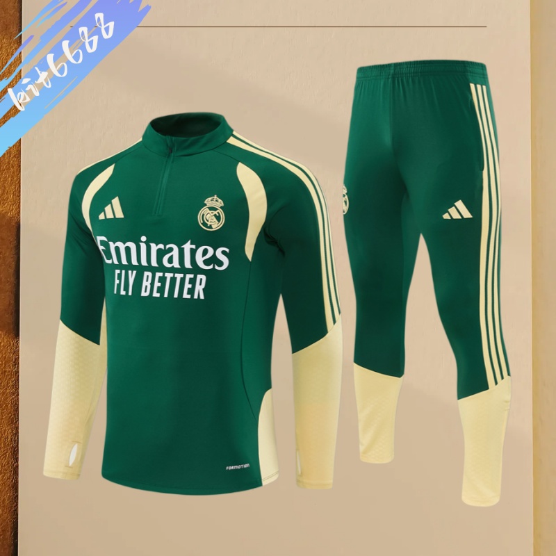 26/27 Real Madrid greenHalf Zip Training Kit (Adult Kids Kit)