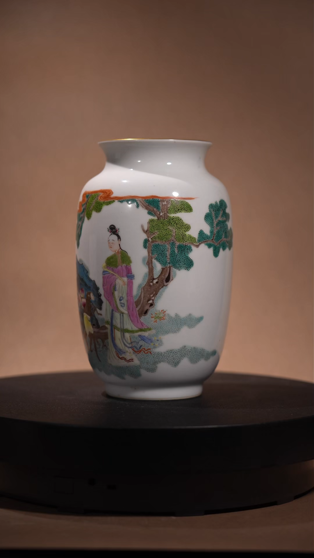 Ancient Chinese Famille Rose Lantern Vase with Magu Offering Longevity Motif