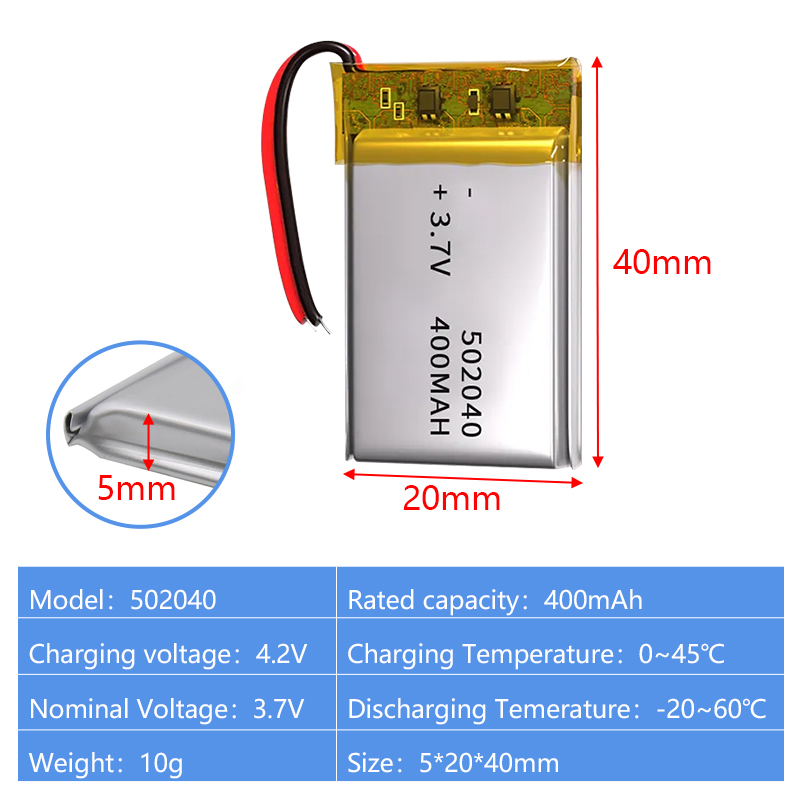 Pouch Lithium Ion Batteries 502040 502050 3.7v 400mAh 500mAh
