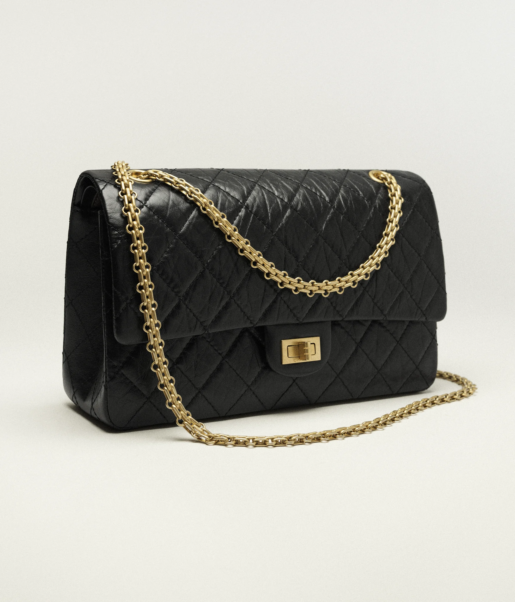 Large 2.55 Handbag Aged Calfskin & Gold-Tone Metal Black
