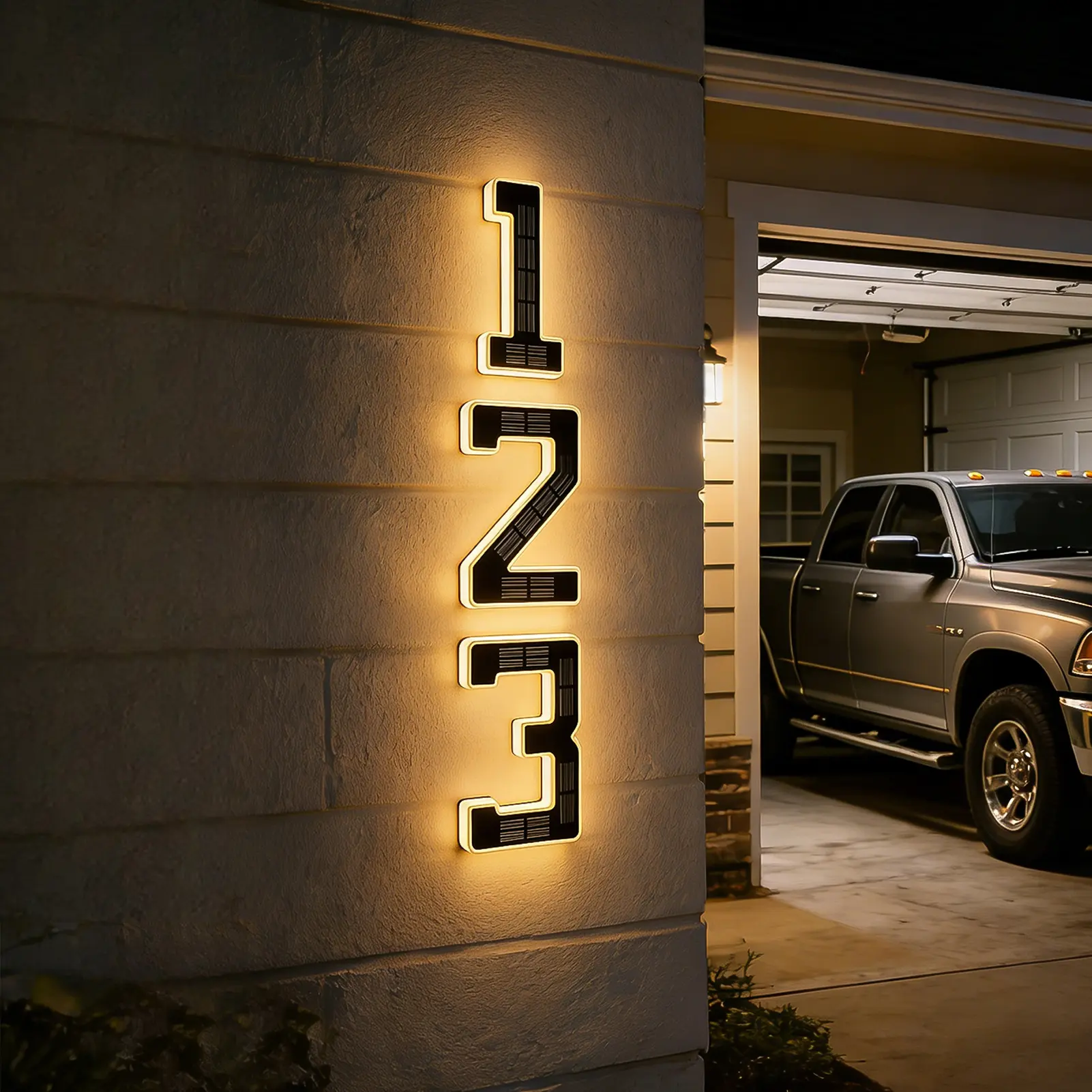 6.7 Inch Solar Lighted House Numbers for Outside, Light Up Waterproof LED Address Signs for Houses, Backlit Illuminated Exterior Modern House Numbers Light