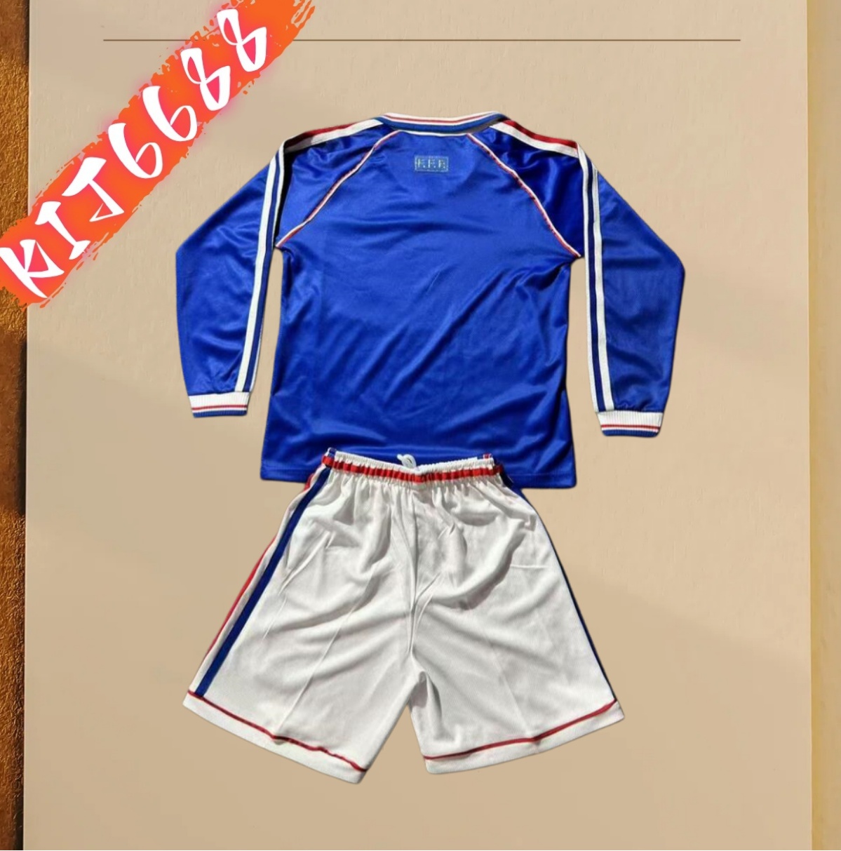 1998 France home Retro long sleeves Football Shirt  Kids Kit