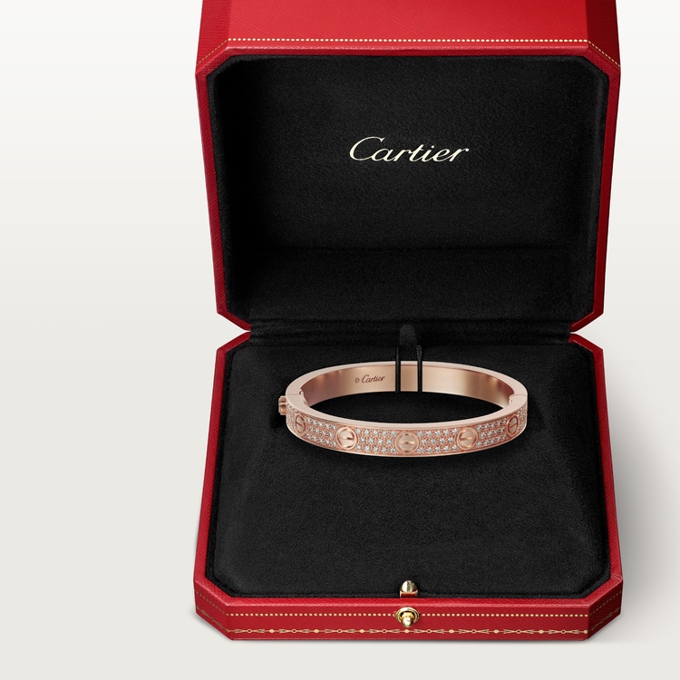 LOVE bracelet, classic model, paved 18K rose gold 6.7 mm