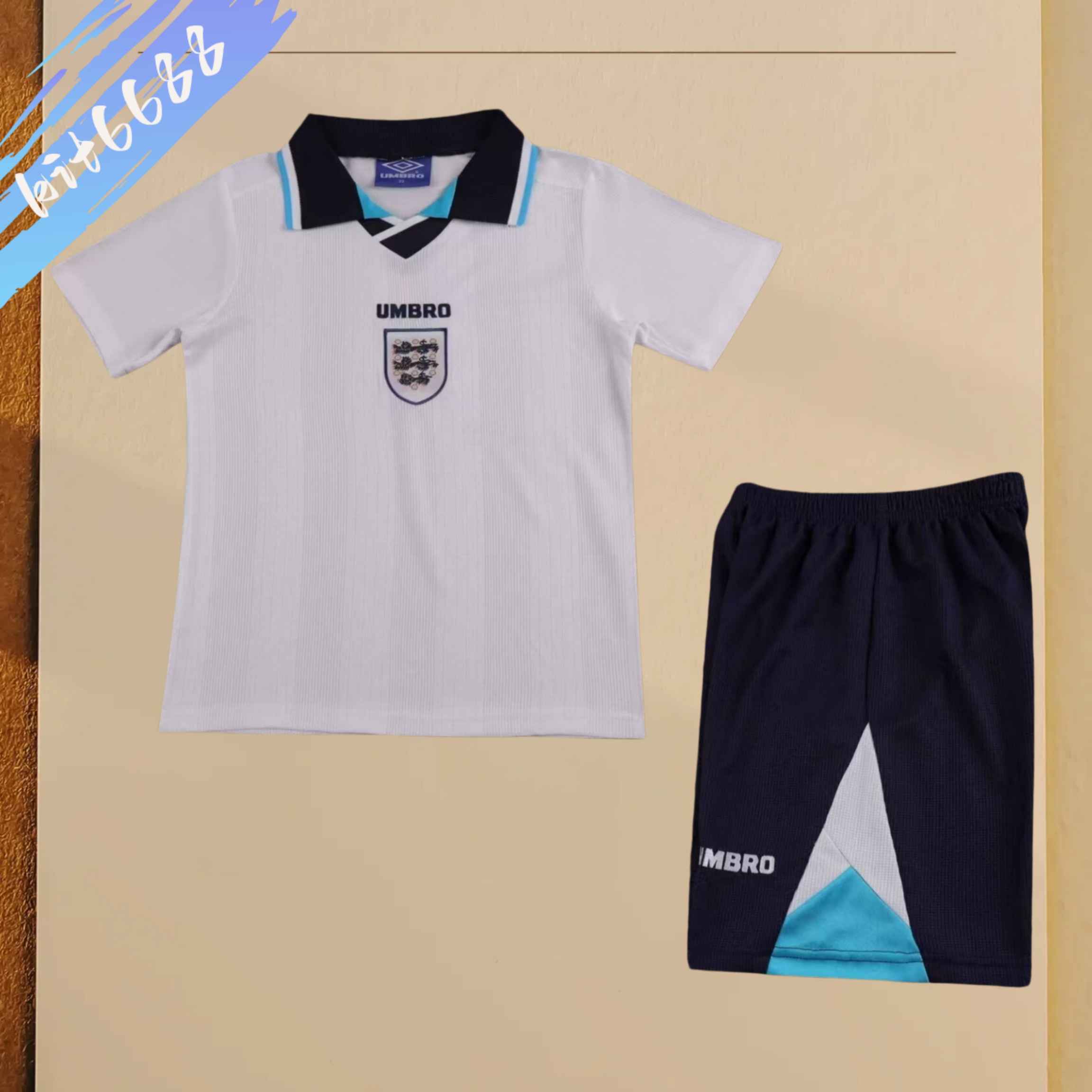 1996 England home  Retro Football Soccer jerseys Kids suit