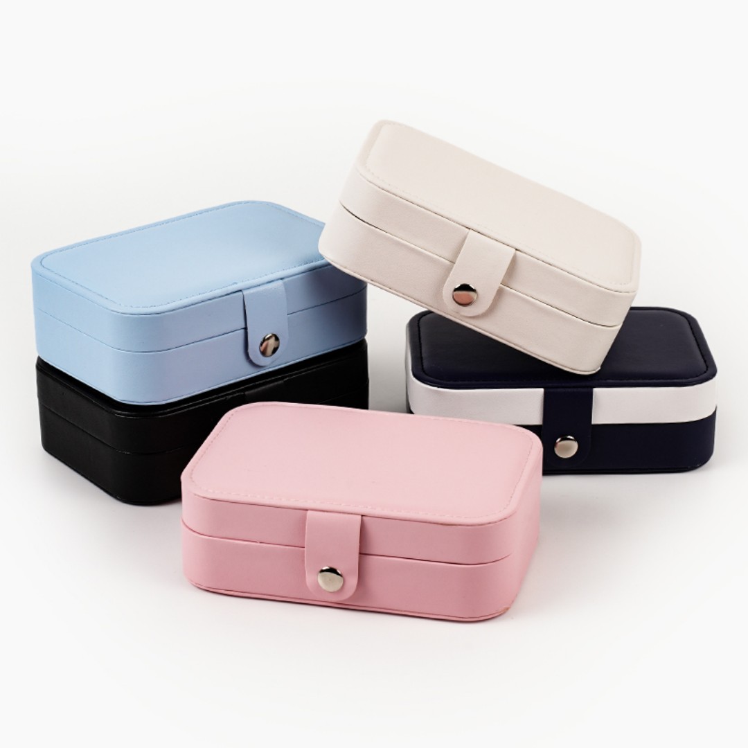 Travel Jewelry Box, PU Leather Small Jewelry Organizer for Women Girls, Portable Mini Travel Case Display Storage Holder Boxes for Stud Earrings, Rings, Necklaces, Bracelets.  custom logo