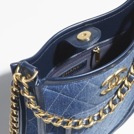 Chanel Hobo Handbag Washed Denim & Gold Blue