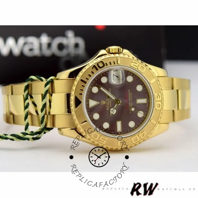 Rolex Yacht-Master 169628 Yellow Gold Black MOP Dial 29MM Lady Replica Watch