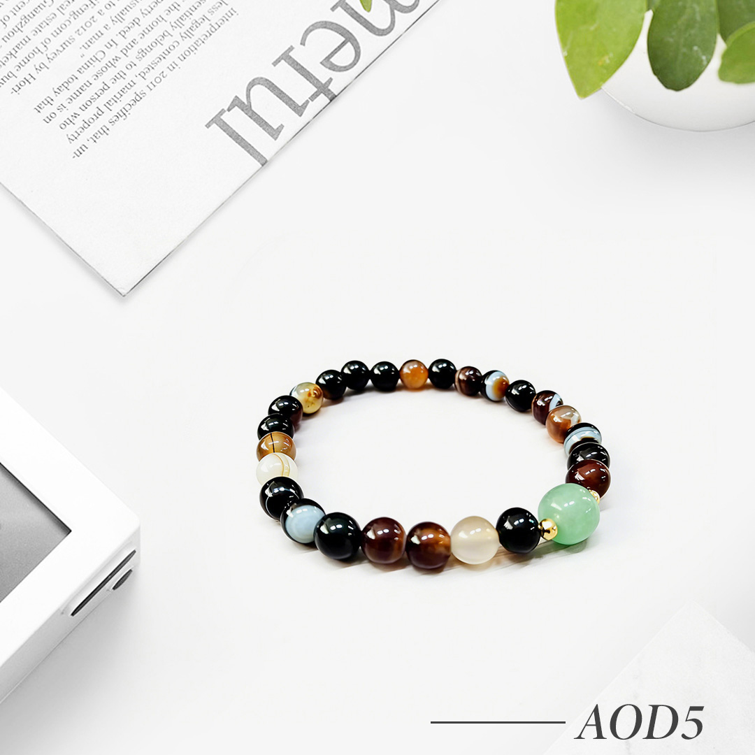 AOD5-Natural Multi Stone Beaded Bracelet with Green Jade Accent
