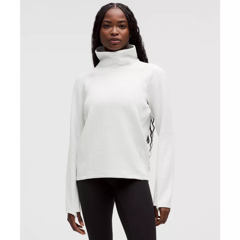 Waffle-Knit Funnel-Neck Long-Sleeve Shirt