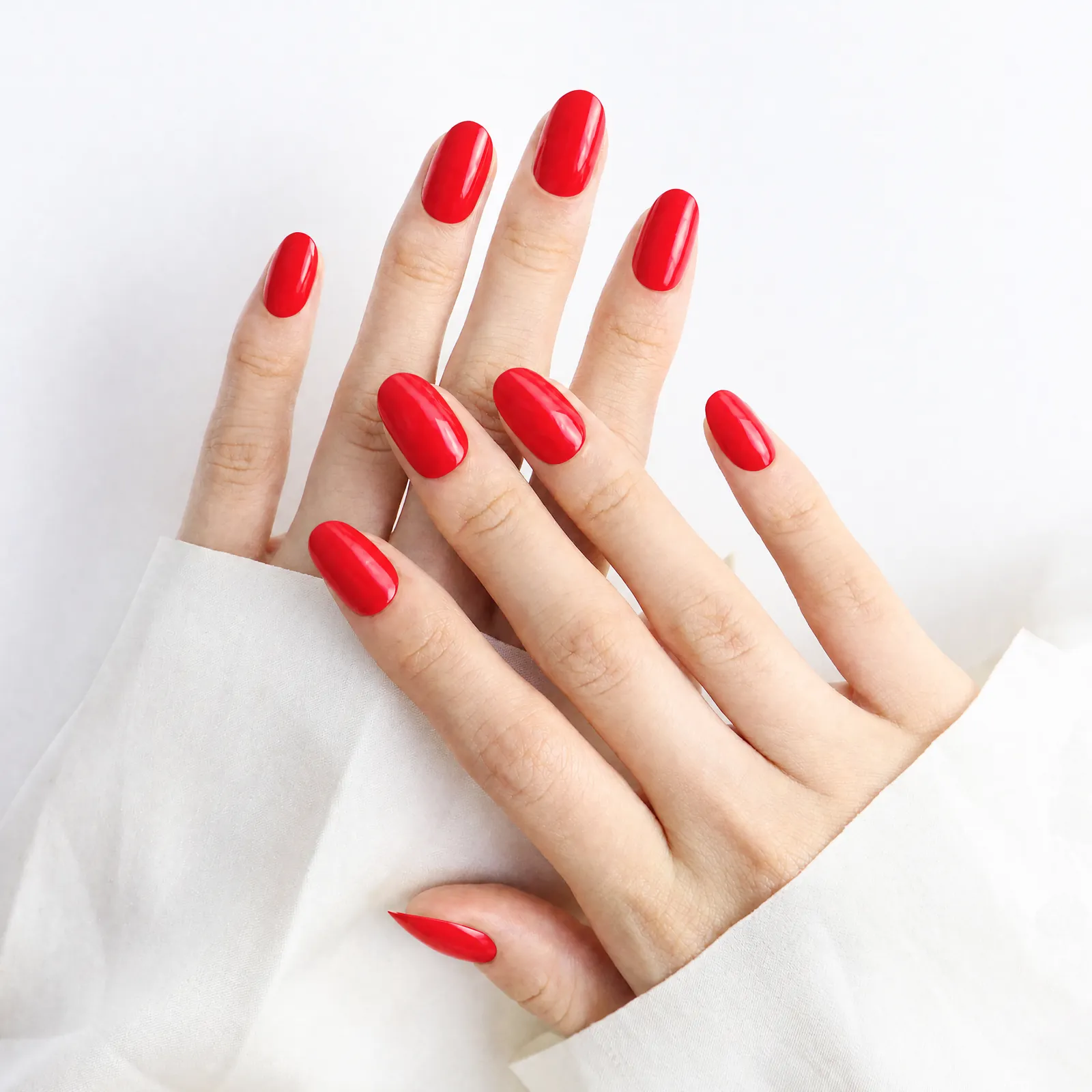 Red Solid Color Press On Nails Worn on Both Hands