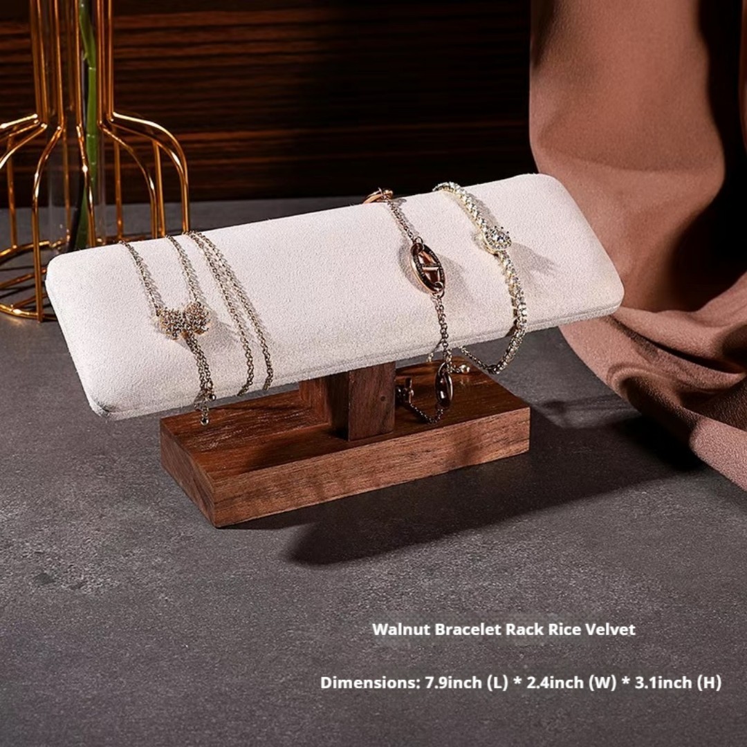 Premium Walnut-Colored Bracelet Watch Charm Display Stand Market Stall Counter Jewelry Display Rack Solid Wood Display Stand custom logo