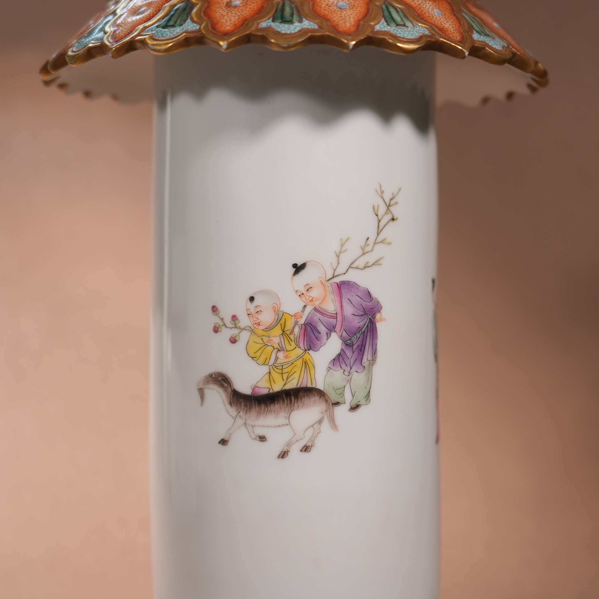 Ancient Chinese Famille Rose and Jun-Glazed Double Gourd Vase with Elephant Handles