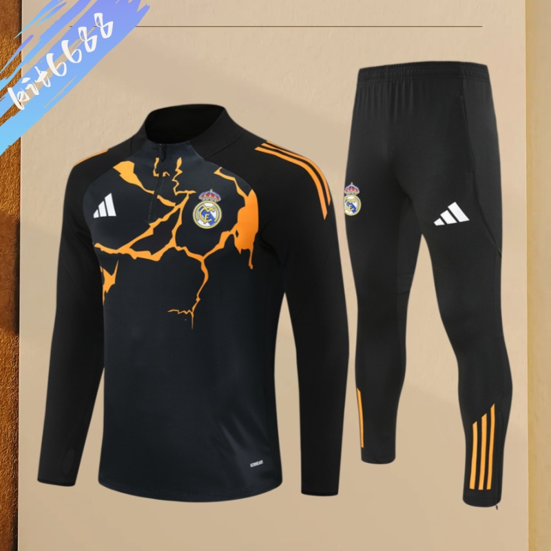 25/26 Real Madrid black-orange Half Zip Training Kit (Adult Kids Kit)