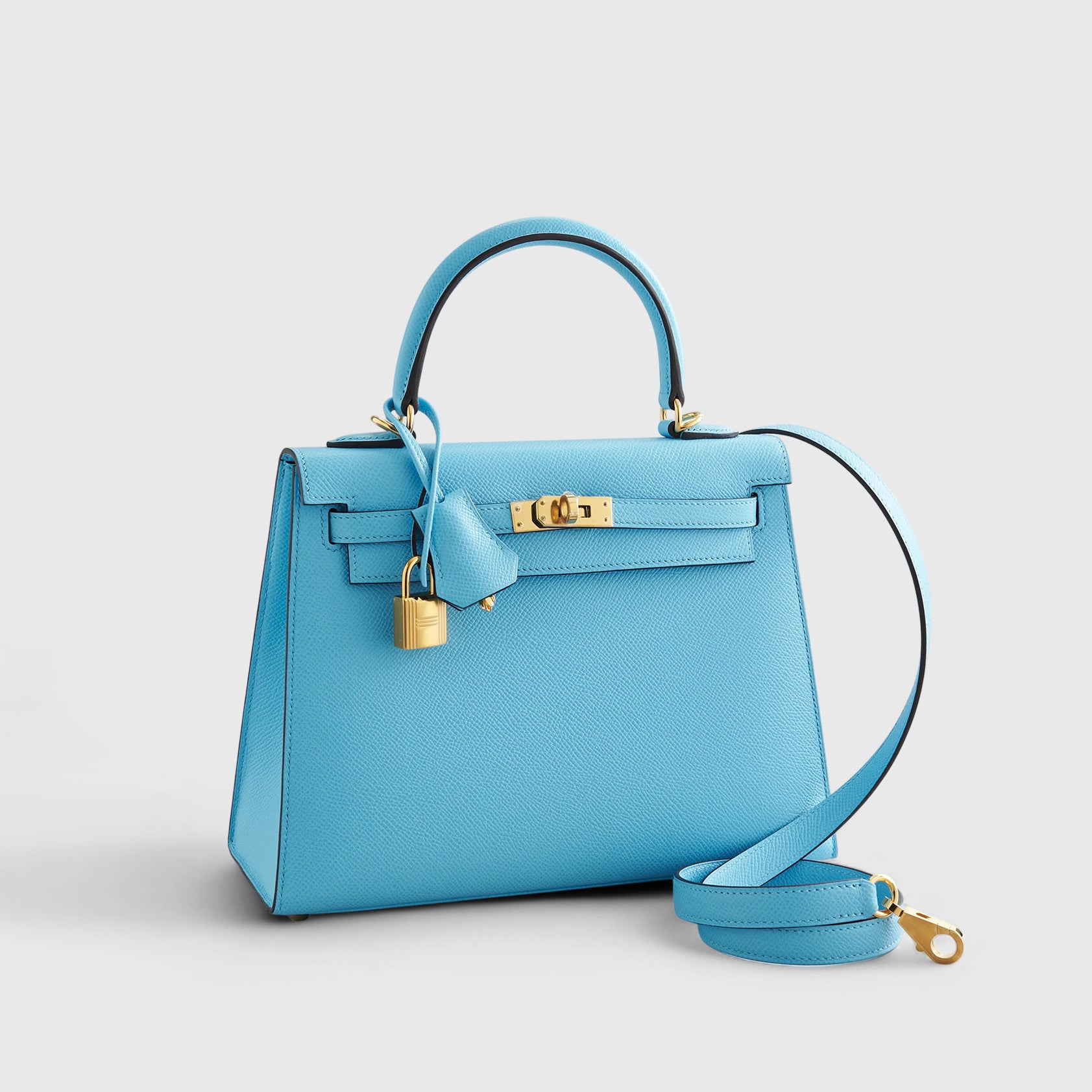 Hermès Kelly 25 Epsom Blue Celeste Sellier Gold Hardware