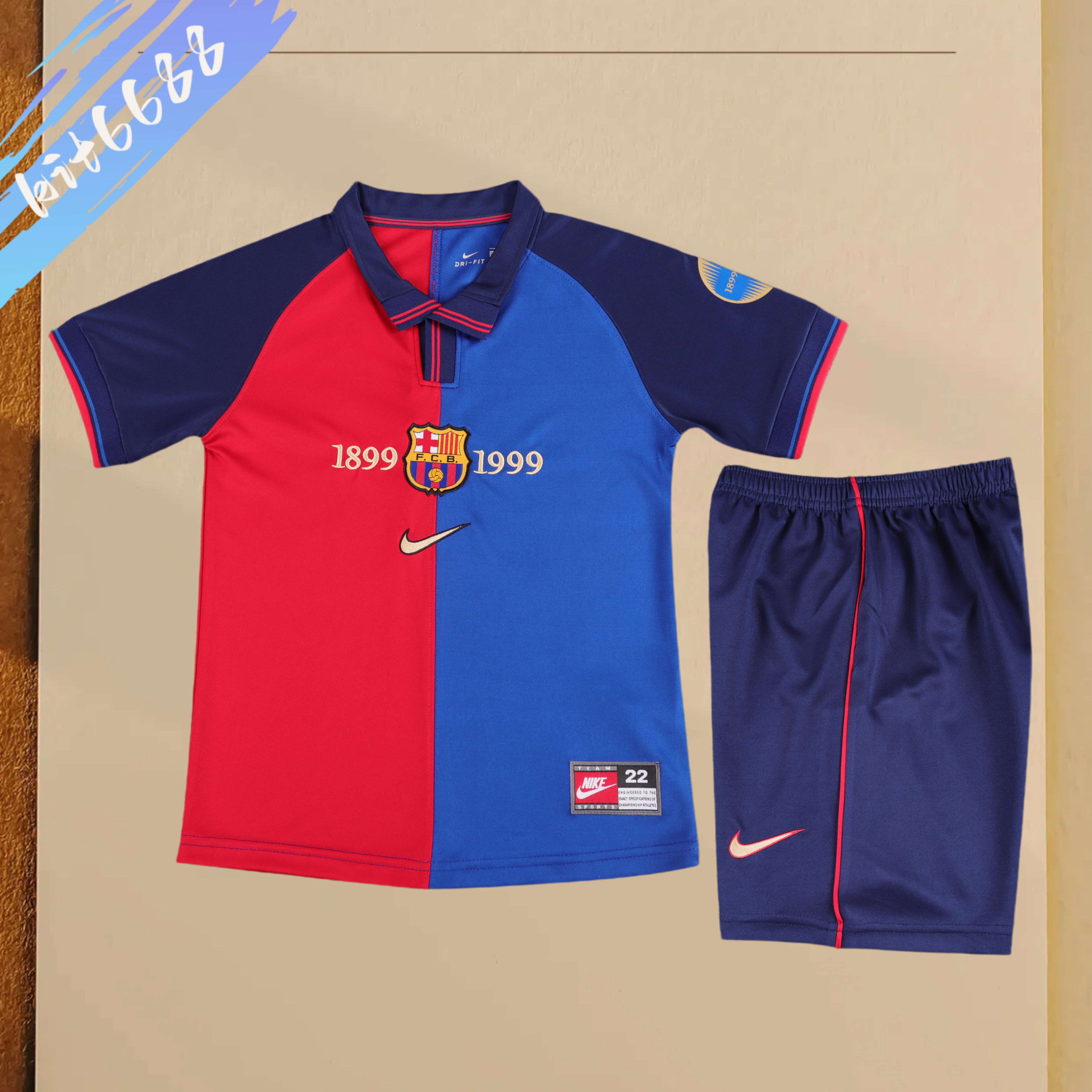 1899/1999 Barcelona home Retro Football Shirt (Kids Kit)