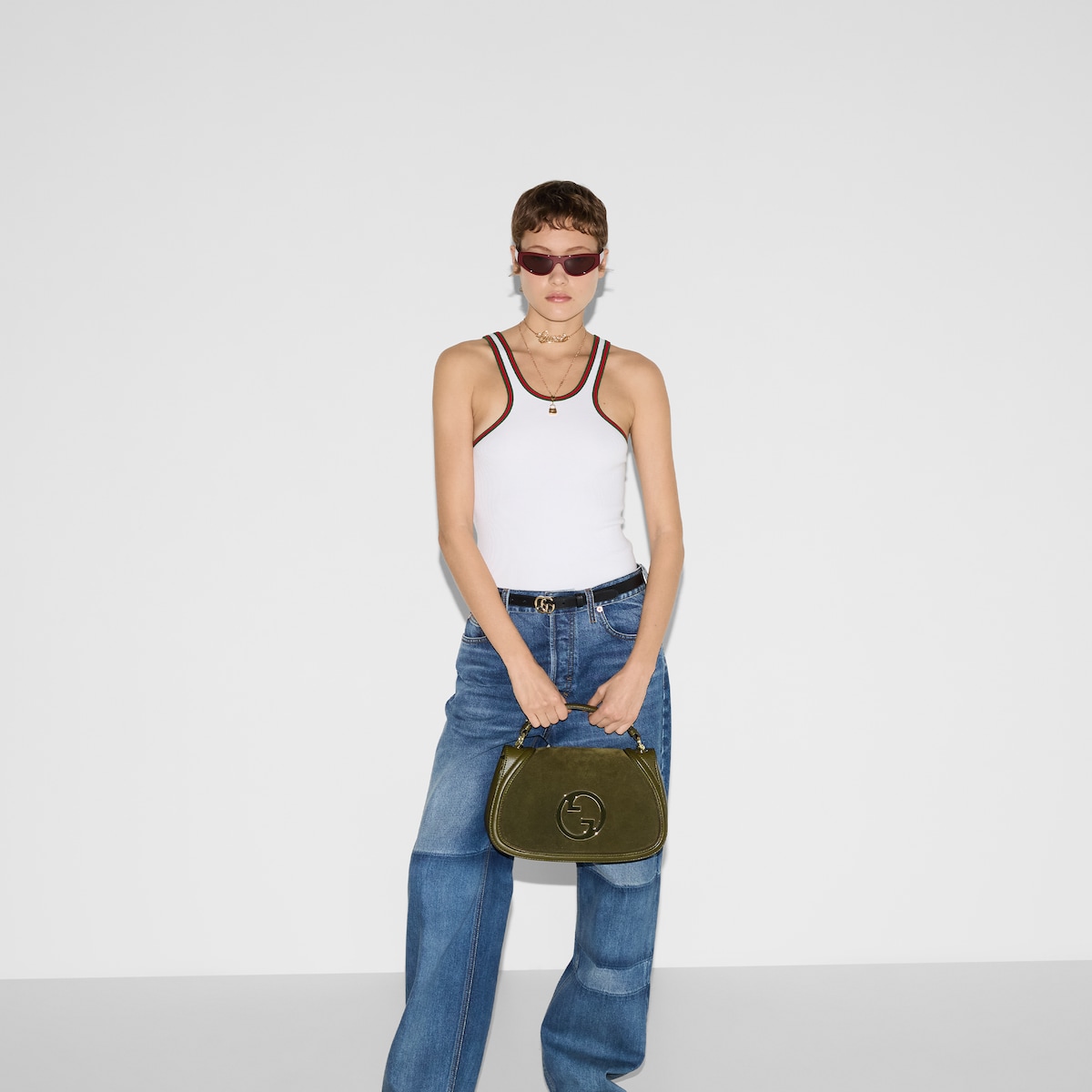 Gucci Blondie large top handle bag Dark green suede