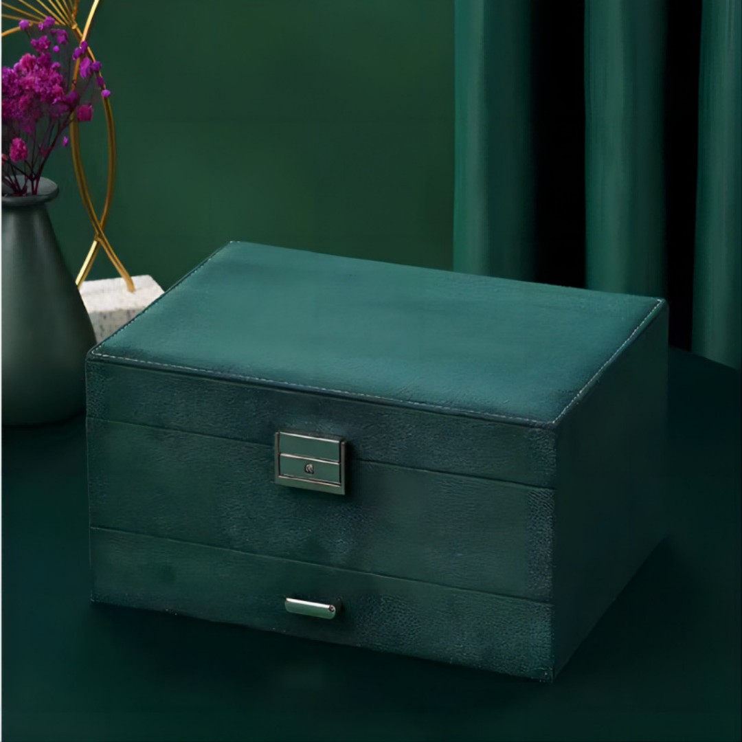 Jewelry Box for Women, 2 Layers Large velvet Jewelry Organizer Storage Case with Removable Pad for Earrings -Darkgreen  custom logo