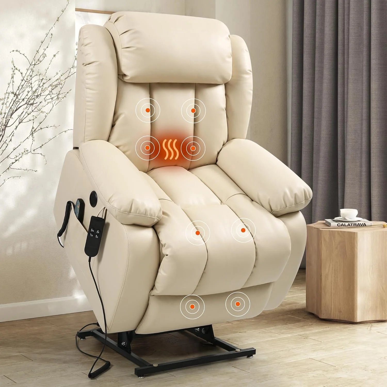 2-motor 180° electric relaxation chair. sleep chair. massage chair. vibration and heating (beige)