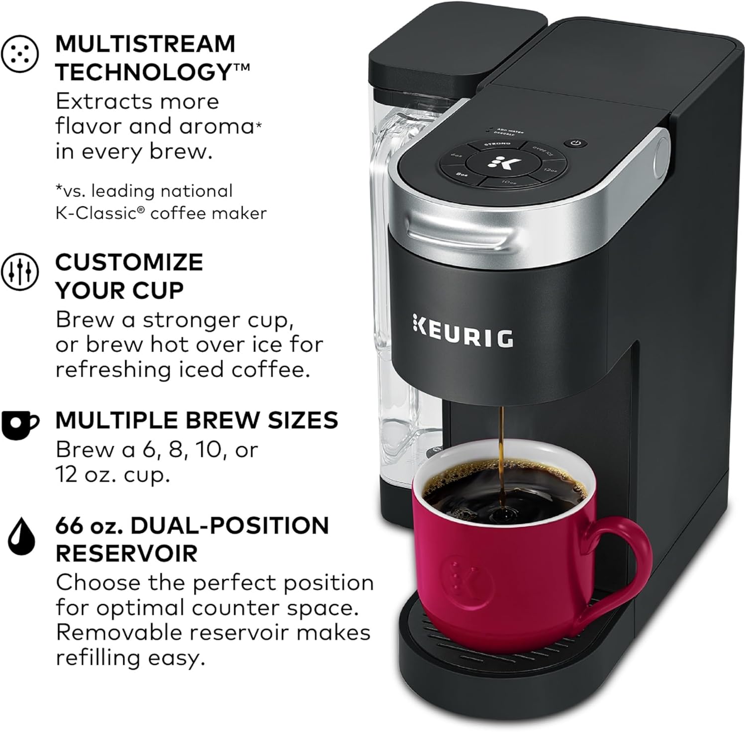 coffee maker Single-serve coffee maker, MultiStream technology, 4 brew sizes, 64 oz (about 1.9 kg) dual-position removable water tank, black