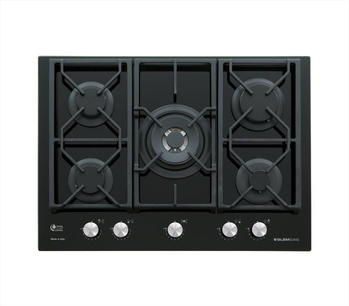 GLEM GAS - Piano cottura a gas GV755XBK 5 fuochi 70cm-Nero Lucido