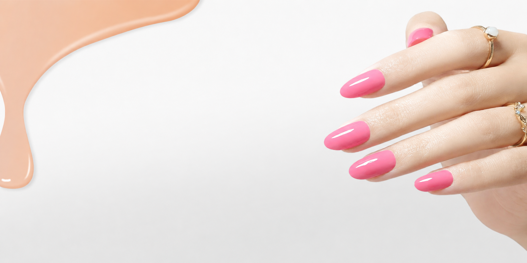 Products page hero banner showing wholesale press on nails and pink manicure for B2B nail supplier.