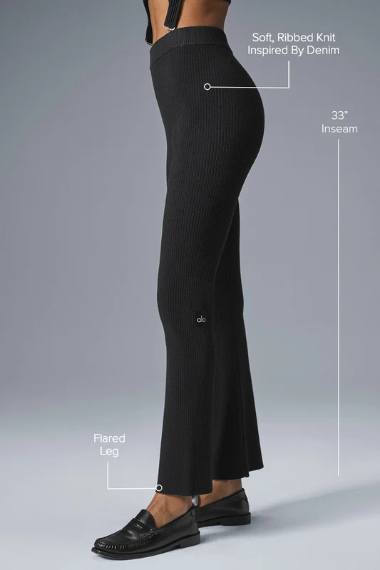 Denim Knit High-Waist Flare Pant