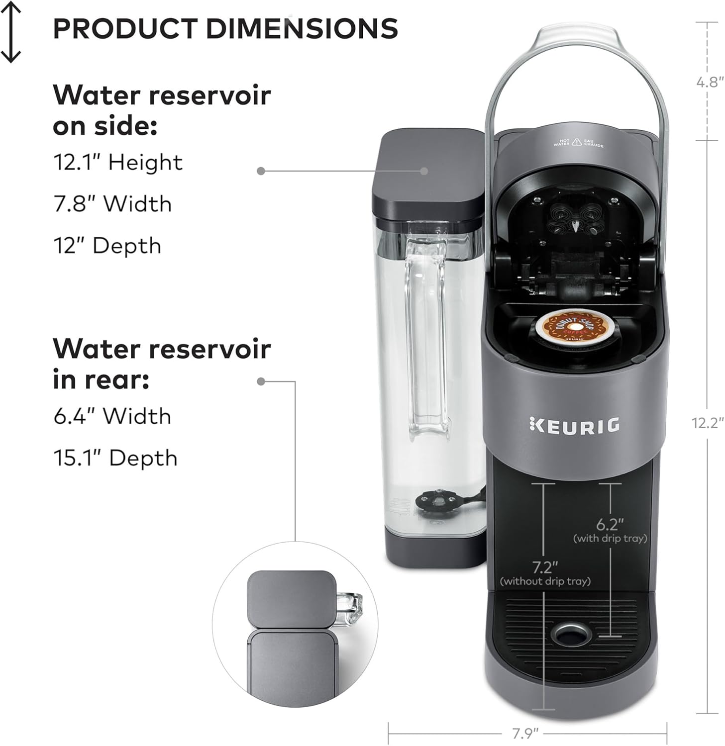 Coffee maker, MultiStream technology, 4 brewing sizes, 64 oz (about 1.9 kg) dual-position removable water tank,
