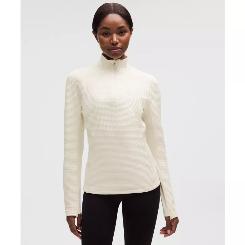 Waffle-Knit Half-Zip Long-Sleeve Shirt