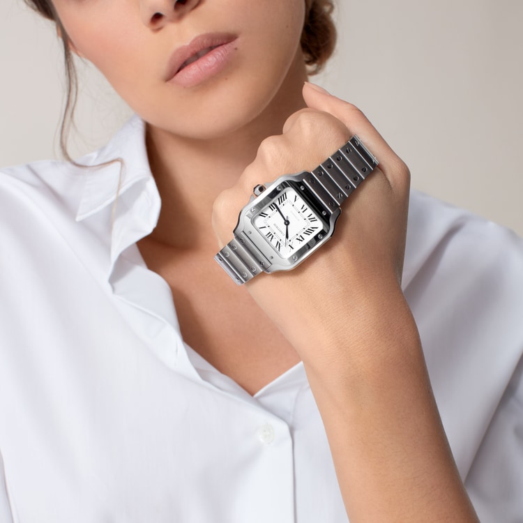 Santos de Cartier watch Medium model Silvered opaline dial 35.1 mm