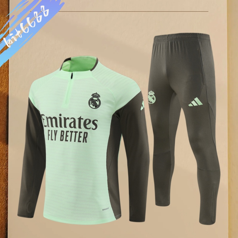 25/26 Real Madrid light green Half Zip Training Kit (Adult Kids Kit)