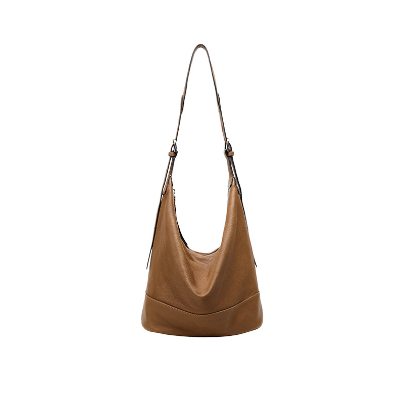 Slouchy Leather Hobo Bag – Adjustable Strap Shoulder Purse in Camel
