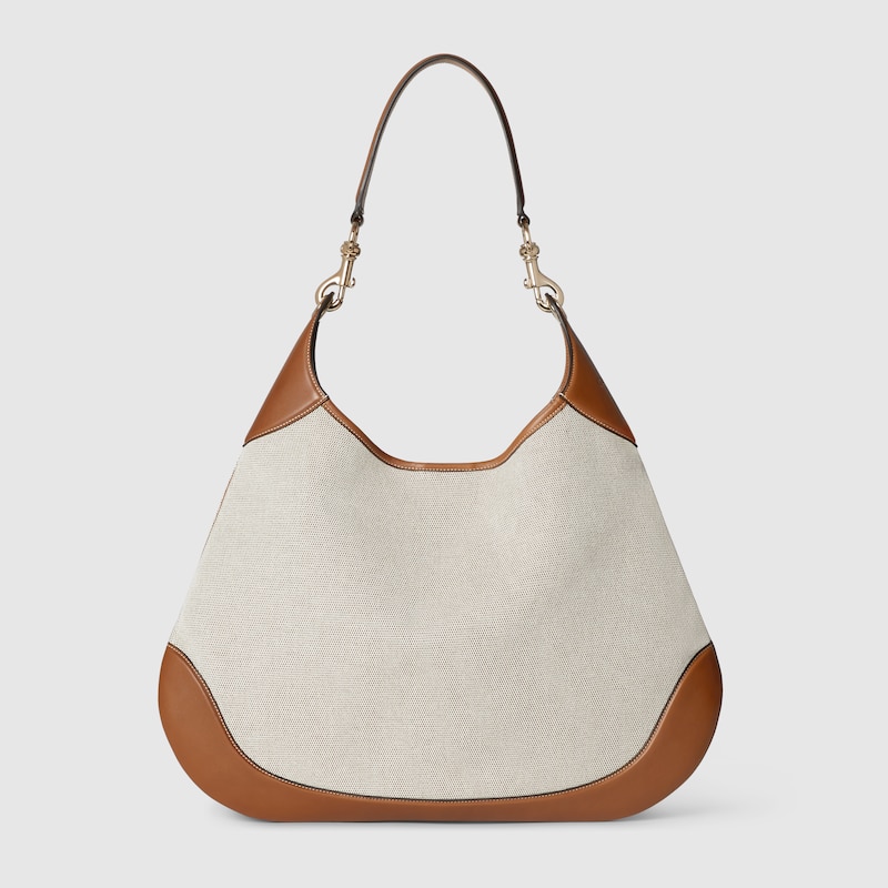 Gucci B large shoulder bag Natural cotton linen canvas